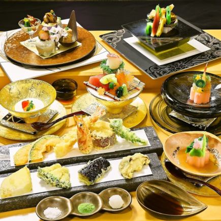 [Tempura Kappo Course] 12 dishes in total, including 3 types of sashimi, abalone steak, and seasonal tempura. 22,000 yen ⇒ 15,400 yen