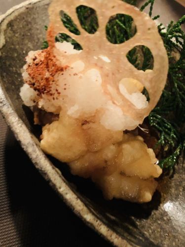 Fried small potatoes and shrimp heaven