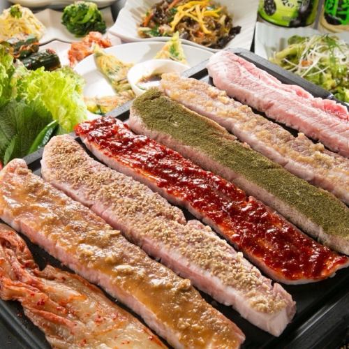 ■超肉厚な国産豚肉使用！サムギョプサル食べ放題が人気