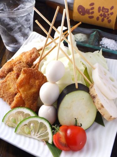 Omakase Kushiage 3 pieces (pork skewer, quail egg, vegetables)