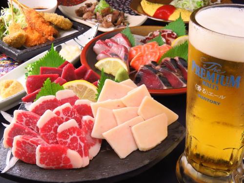 生ビールOK♪【先付に☆馬刺し3種盛+お刺身盛付】80品食べ放題+飲放[120分]⇒4300円