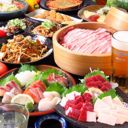 Draft beer available♪ [Appetizer: 3 kinds of horse sashimi + sashimi platter] All-you-can-eat 80 dishes + all-you-can-drink [120 minutes] ⇒ 4,300 yen