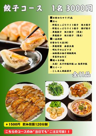 《餃子コース》4種類の餃子がメイン！　ご予約不要、その場で注文可能