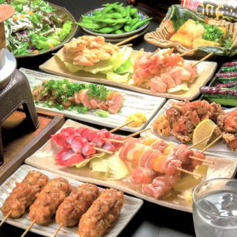 Same-day OK [Recommended for various banquets] Fresh fish sashimi & 2 skewers, etc. 9 dishes + 2 hours (includes all-you-can-drink bottled beer) 4,300 yen
