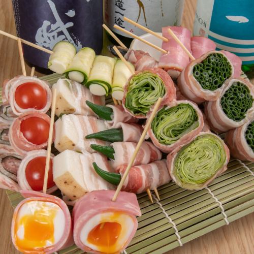 Variety of rolled skewers