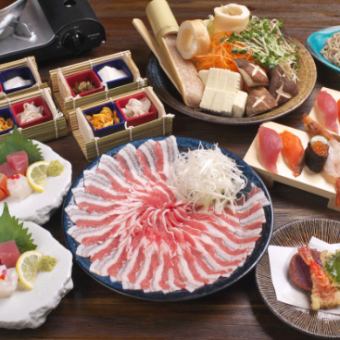 ワンドリンク付き♪【カフープラン】しゃぶしゃぶ+豪華寿司プラン♪全7品11000円(税込)！
