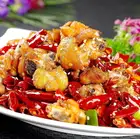 サクサク揚げ鶏のネギタレかけ/揚げ鶏肉の四川風炒め【大辛】/揚げ鶏手羽先の山椒塩かけ(八個)【やや辛】