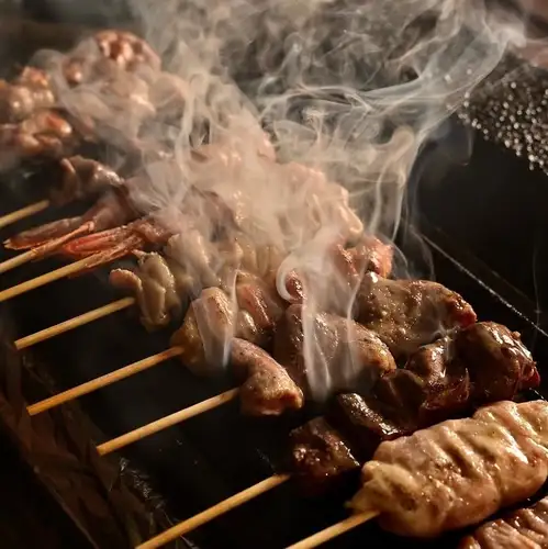 Assorted charcoal-grilled chicken skewers