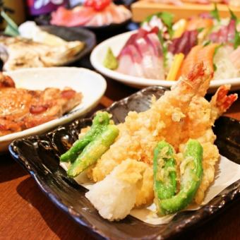 [5,500 yen course] 2.5 hours all-you-can-drink + 10 dishes ★ 2 types of nigiri, 5 pieces of sashimi, beef tataki, etc. ◎