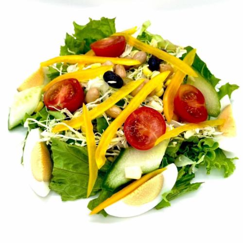 たっぷり矢那野菜のグリーンサラダ、ごまドレッシング