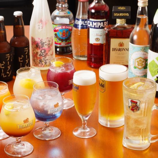 飲み放題はビール、ハイボール、サワー、焼酎、カクテル、ソフトドリンク全50種類以上