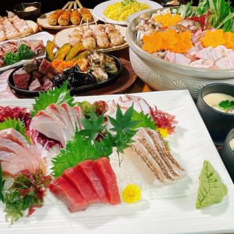 [40th Anniversary Special Banquet] 10 dishes including five kinds of seasonal sashimi, chicken and mushroom mizore hotpot, 150 minutes all-you-can-drink included, 6,000 yen