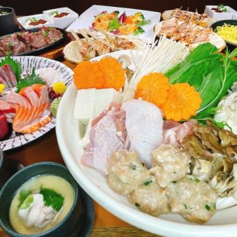 1000円OFF!【忘新年会特別】刺身五点盛,地鶏の寄せ鍋等全10品150分飲み放題付6000円→5000円