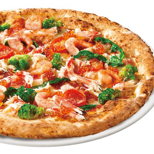 紅ズワイガニと海老、いくらのピッツァ S/M/L