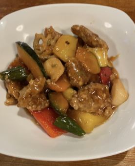 White fish and vegetables with sweet and sour sauce
