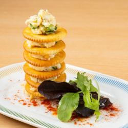 Dried cod potato salad tower style