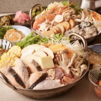 [3 hours all-you-can-drink] 10 dishes in total, hotpot included "Dashi Gekijo Ishikari Nabe Course" 4000 yen (+500 yen for all-you-can-eat oden!)