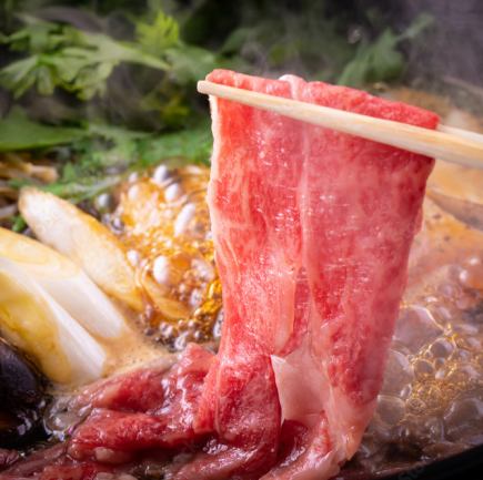 【2H 무제한 와규 코스 9000엔】에도 전통의 된장 원단의 와규 스키 냄비 코스