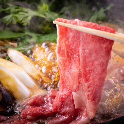 【와규 코스 7000엔】에도 전통의 된장 원단의 와규 스키 냄비 코스