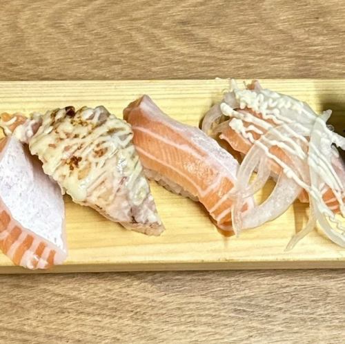 一楽の名物！マグロ＆サーモンファイブを食べ比べ