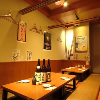 友人飲み、女子会、合コン、いつ面飲みにおすすめ!気の合う仲間や同僚との飲み会にぴったりの完全個室。落ち着いた雰囲気でゆっくり語り合える。「小規模でも落ち着いた雰囲気で飲みたい!」ならココ!※内2つは掘りごたつ個室となっております。