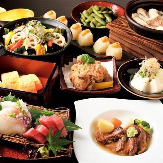 [梅子套餐 6,000 → 5,500日圓] 享用Homi豬肉、生魚片拼盤、蛤蜊煲飯等。
