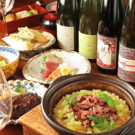 竹席套餐(含4瓶Domaine Bresse葡萄酒)【炖牛舌、砂锅烹制萤火虫鱿鱼、款冬】16,500日元