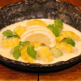 枝豆ニョッキと玉蜀黍のクリーム煮