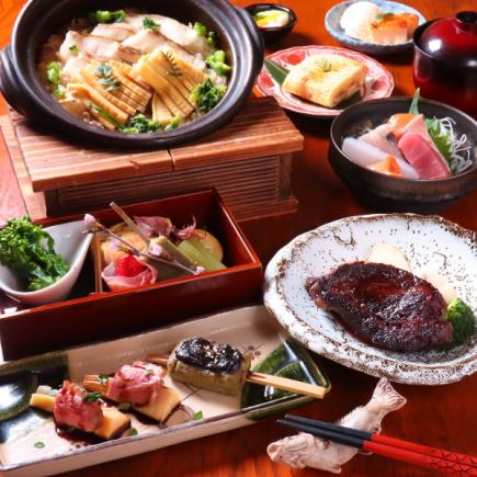 【飲み放題付き】松コース[黒毛牛ホホ赤ワイン煮・刺身盛り・桜鯛と煮筍御飯など]8000円(税込)