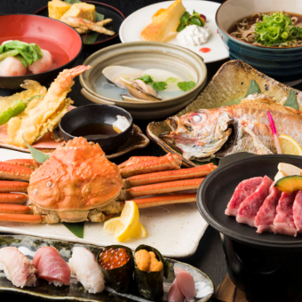 【怀石套餐】水煮雪蟹、国产雪花牛排等【120分钟无限畅饮】全10道菜品10,000日元