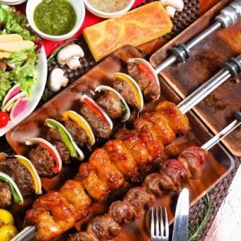 ◆ランチソフトドリンク飲み放題◆13種シュラスコ食べ放題&厳選和牛&サイドメニュー2品　