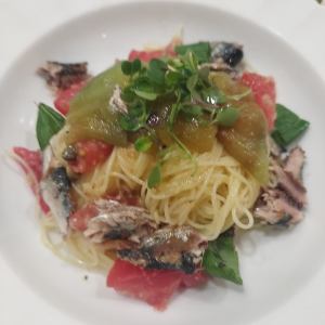 Chilled Capellini with Grilled Eggplant and Homemade Oil Sardines