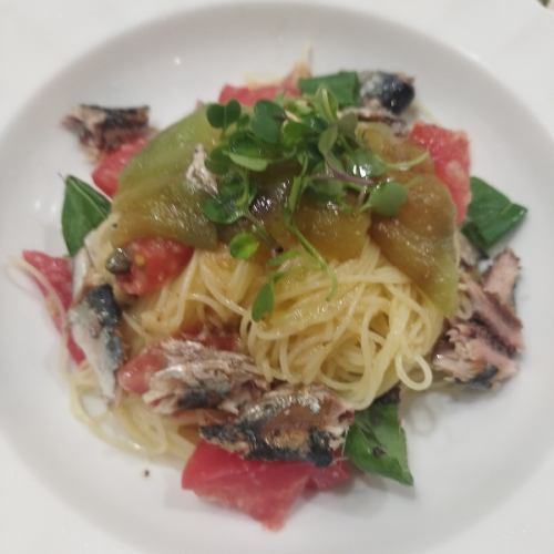 Chilled Capellini with Grilled Eggplant and Homemade Oil Sardines