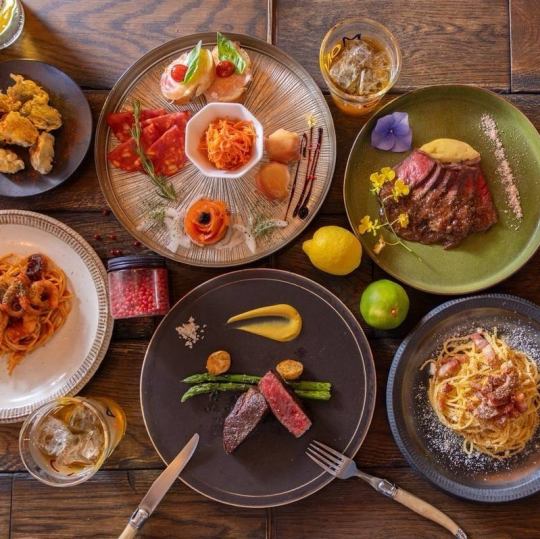 【標準】令人滿意的PABLO套餐，包含A5級和牛牛排和意麵，共9道菜，5000日元