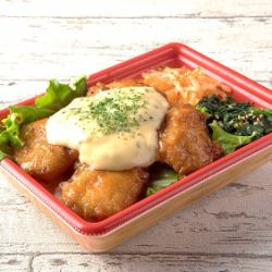 Chicken Nanban bento with homemade tartar sauce and black vinegar