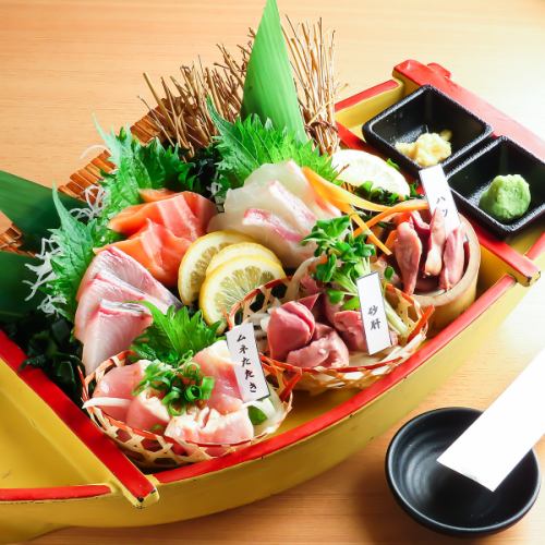 海鮮三種と鶏三種の舟盛り