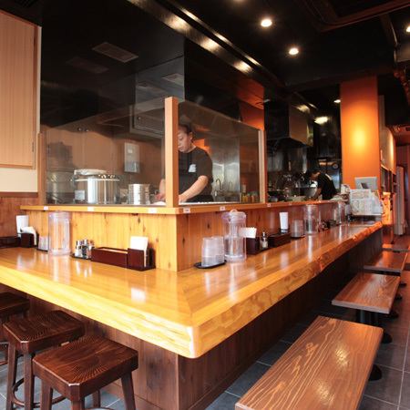 Wooden counter seats