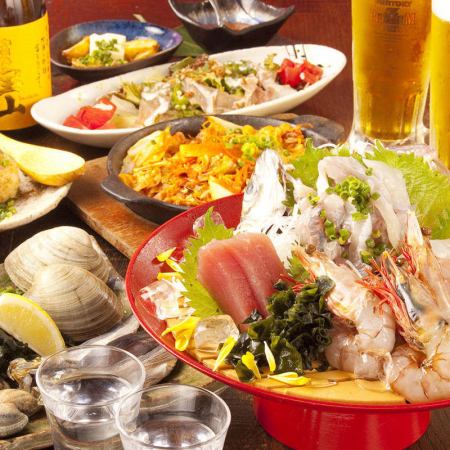 鍋無し『3時間飲み放題付』【定番コース】お刺身3点盛りや霧島豚のグリル等,全8品　4,500円