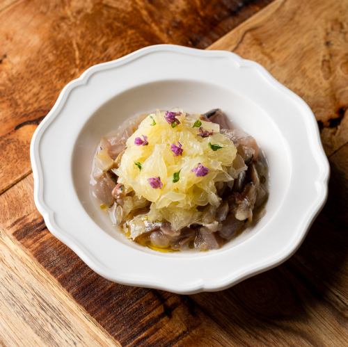 アジとグレープフルーツのなめろう風