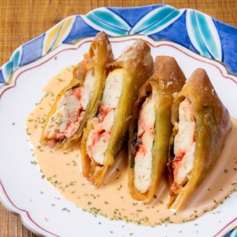 鶏しそ明太の揚げ春巻き