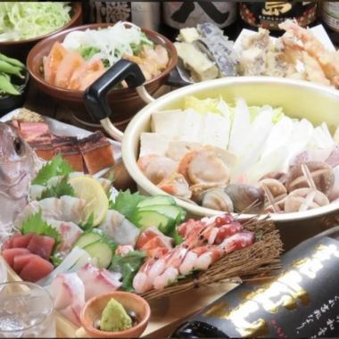[Recommended for welcome and farewell parties◎] The main dish is seafood hotpot★funamori! A luxurious New Year's party course that includes 5 types of sashimi with horse mackerel sashimi☆