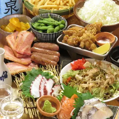 早割！【夏の宴会～梅～コース】120→150分飲放付！刺身3種盛り,山盛ポテトなどコスパ抜群◎
