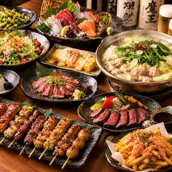 【3H飲放】ステーキなど黒毛和牛食比べ×博多もつ鍋や「特上」造り『煌』全10品5940円⇒5000円