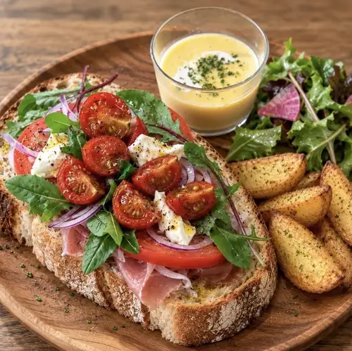 Prosciutto and cream cheese open sandwich