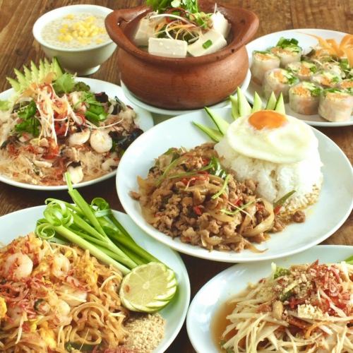 [Isaan course] Meal only (6 dishes) Popular menus fresh spring rolls, papaya salad, main dishes of your choice