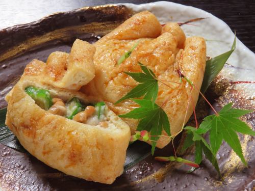 山芋とオクラと納豆の揚げ巾着