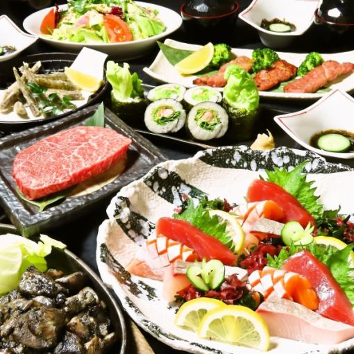 宮崎牛もも肉ステーキ、目光唐揚げ等【新月コース】飲放5500円⇒5000円(9品)