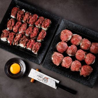 【W食べ放題】熟成ハラミの手毬寿司とユッケ寿司が食べ放題！[3,980円/7品/2時間飲み放題付き]