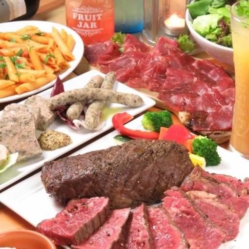 Dessert included ♪ Chunks of meat are amazing! 6 dishes including grilled beef & tomato penne + 120 minutes [all-you-can-drink] ⇒ 4,500 yen
