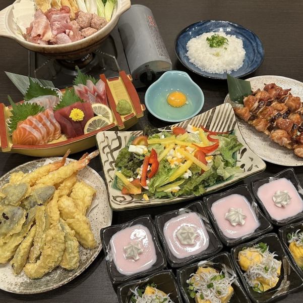 【派对佳选,含2小时畅饮】 4000日元套餐,包含8道菜,尽享海鲜和肉类美味。